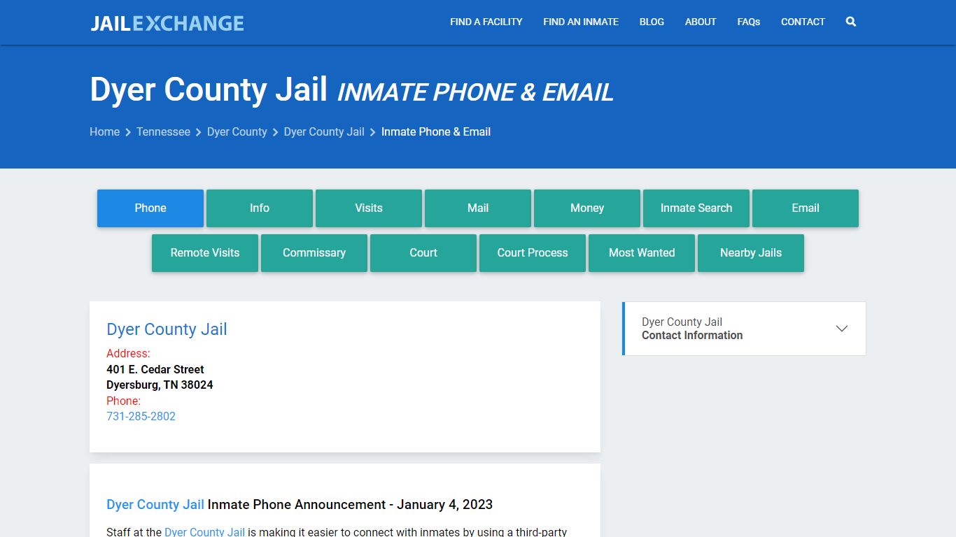 Inmate Phone - Dyer County Jail, TN - Jail Exchange