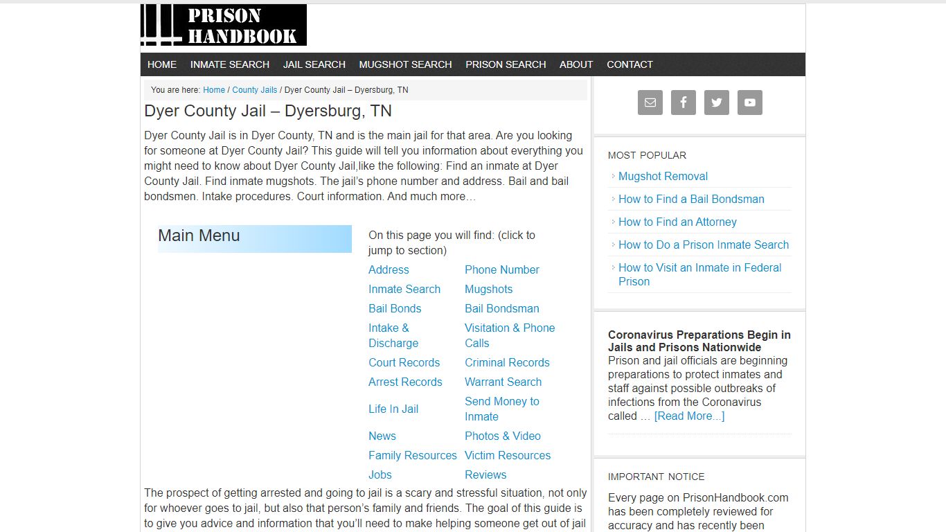 Dyer County Jail – Dyersburg, TN - Prison Handbook